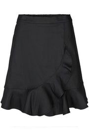 Emmy Coated Skirt | Black | Coated nederdel med flæse fra Co'Couture