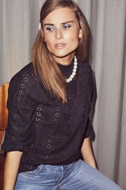 Alaine Anglaise Blouse L/S Shirt | Black | Skjorte fra Co'Couture