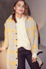 Novera Check Shirt Jacket | Offwhite | Uld jakke med gul / blåt tern fra Co'Couture