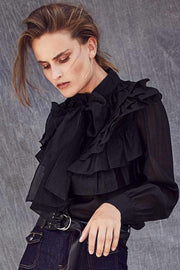 Jade Jagger Frill Shirt | Sort | Skjorte med flæser fra Co'Couture