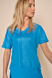 Casa V-SS Foil Tee | Blue Aster | T-shirt fra Mos Mosh