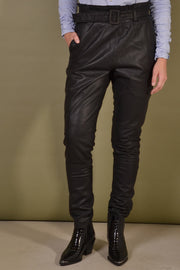 Pant w Belt | Black | Læder bukser fra Depeche