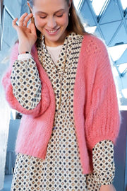 Casey Puff Sleeve Cardigan | Candy Coral | Strik fra Black Colour