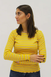 Natalia Ls Round Neck  Blouse | Yellow Sand Stripe | Bluse fra Liberté