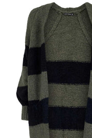 Fabiola Long Knit Cardigan | Army/Black | Cardigan fra Black Colour