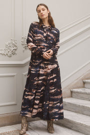 Long dress | Sort/Blå/Brun | Maxi kjole med print fra Gustav
