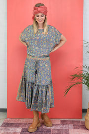 Luna Boho Midi Skirt | Blue Breeze | Nederdel fra Black Colour