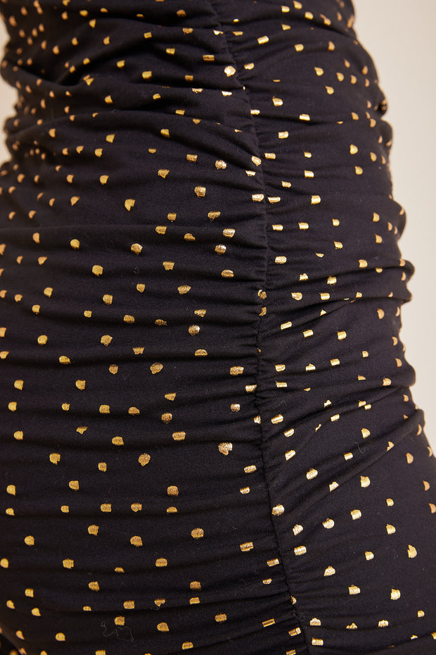 Alma Long Skirt | Black Gold Dot (2) | Lang Nederdel med polkaprikker fra Liberté