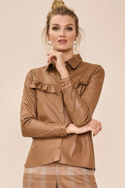 Coco Frill Leather Shirt | Toasted Coconut | Skjorte fra Mos Mosh