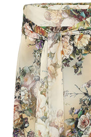 DAISY GOLD RUFFLE WRAP SKIRT | Lang nederdel med rose print fra KARMAMIA
