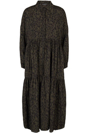 Jade Shirt Dress | Oliven | Skjortekjole med leopardprint fra Liberté