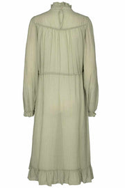 Jasmin Dress | Dusty Green | Lang kjole med flæser og print fra Liberté