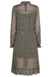 Jasmin Dress | Olive | Lang kjole med flæser og print fra Liberté