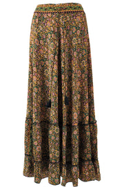 Luna Frill Maxi Skirt | Black Blossom | Lang nederdel fra Black Colour