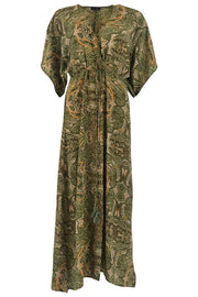 LUNA waistline kaftan dress | Army Bloom | Kjole fra Black Colour