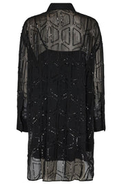 Leela Sequin Shirt Dress | Black | Kjole fra Mos Mosh