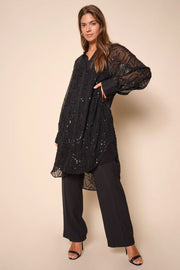 Leela Sequin Shirt Dress | Black | Kjole fra Mos Mosh