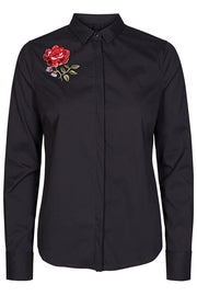 MATILDA ROSE SHIRT | Sort | Skjorte med rose fra MOS MOSH