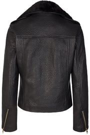 Camill Leather Jacket w. Fur | Sort | Læderjakke fra Mos Mosh