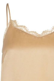 Ditte Lace Silk Singlet | Pebble / Gold | Silke top med blonder fra Mos Mosh