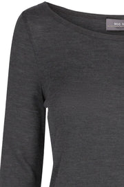 Willa Wool Tee | Dark grey melange | Uld t-shirt med lange ærmer fra Mos Mosh
