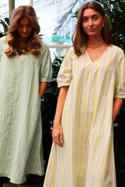 Martine Ss Dress | Yellow Grey Stripe | Kjole fra Liberté