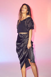 Mercia Off-Shoulder Mix Blouse | Black | Strik fra Co'couture