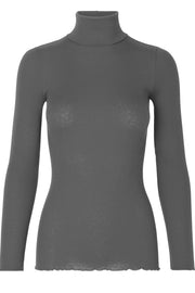 Silk T-shirt Roller Neck | Mørkegrå | Silke rullekrave fra Rosemunde