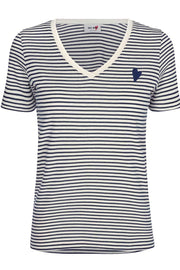 Kenia Glam Stripe V-neck | Dark Blue | T-shirt fra Mos Mosh