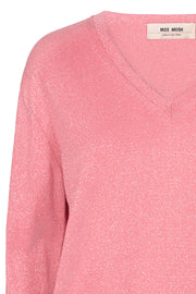 Ada V-neck Knit | Sugar coral | Sweater med glimmer fra Mos Mosh