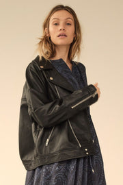 Sancha Oversized Leather Jacket | Black | Jakke fra Mos Mosh