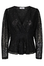 Lace Deep V-Blouse | Black | Blonde bluse med dyp v-udskæring fra Co'Couture