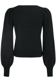 SRPeach LS V-neck Knit | Black | Strik bluse med knapper fra Soft Rebels
