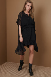 Naja Dress | Sort | Kjole med flæser og glimmer detaljer fra Sofie Shcnoor
