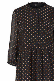 Greenish Dot Long Dress | Black / Brown Dot | Lang kjole med prikker fra YAS