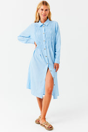Lucy Dress | Chambray blue w. off-white | Kjole fra Freequent