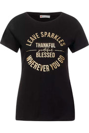 Glitter Partprint Shirt | Black | T-Shirt fra Street One