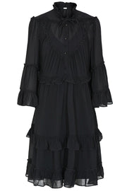 Catalaya Short Dress | Black | Kjole med flæser fra Gustav