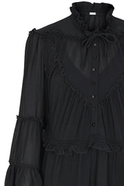 Catalaya Short Dress | Black | Kjole med flæser fra Gustav