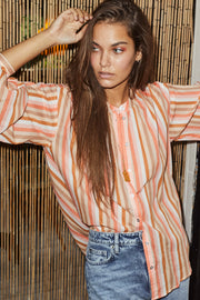 Celina Multi Stripe Shirt | Orange | Skjorte fra Co'couture