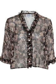 Ebba shirt | Sort | Skjorte med print og flæse fra Emm Copenhagen
