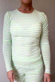 Natalia Ls Round Neck  Blouse | Lime Green Creme Stripe | Bluse fra Liberté