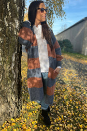 Fabiola Long Knit Cardigan | Jeans/Marsala | Strik fra Black Colour
