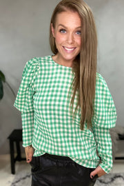 Cadie Check Blouse | Green | Bluse fra  Co'Couture
