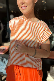Sally Striped Sleeveless Tee | Orange | Top fra Black Colour