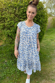 Sunrise Crop Royal Flower Dress | New Blue | Kjole fra Co'couture