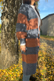 Fabiola Long Knit Cardigan | Jeans/Marsala | Strik fra Black Colour