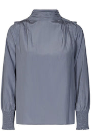 Keeva Drape Blouse | New Blue | Bluse med høj hals fra Co'Couture