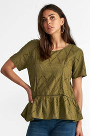 Angela blouse | Burnt olive | Broderie anglaise bluse fra Freequent