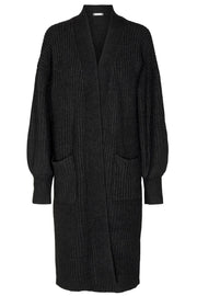 Row Knit Long Cardigan | Black | Lang strik cardigan fra Co'Couture